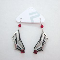 All Silver Red Acrylic Irregular Shape Dangle Earrings